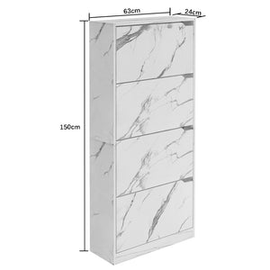 Scarpiera 4 Ante Ripiani Doppia Profondità Portascarpe Bianco Marmo 63x24x150 cm