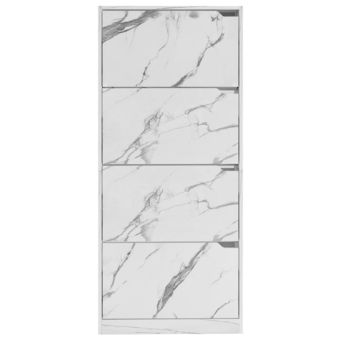 Scarpiera 4 Ante Ripiani Doppia Profondità Portascarpe Bianco Marmo 63x24x150 cm