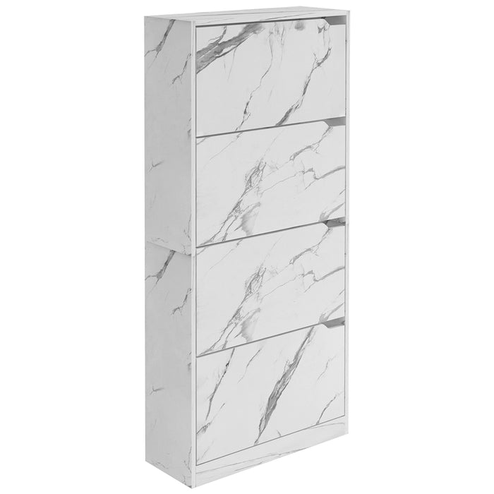 Scarpiera 4 Ante Ripiani Doppia Profondità Portascarpe Bianco Marmo 63x24x150 cm
