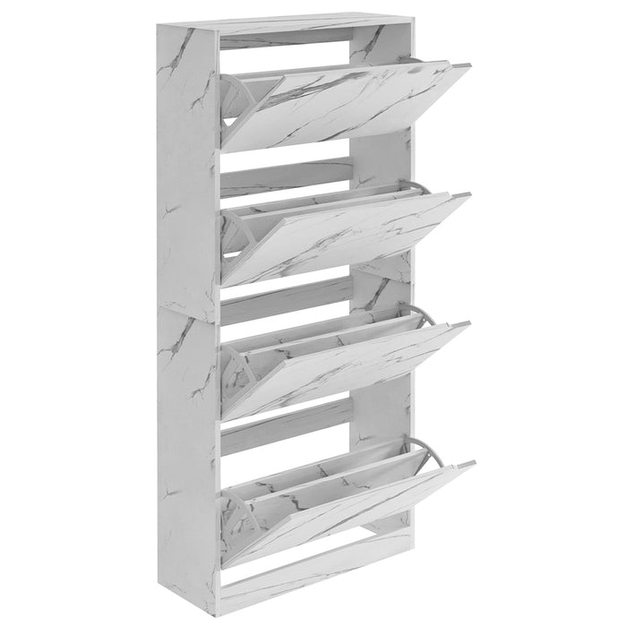 Scarpiera 4 Ante Ripiani Doppia Profondità Portascarpe Bianco Marmo 63x24x150 cm