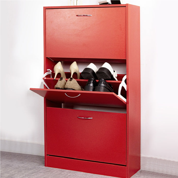 Mobile Scarpiera 3Ante Salvaspazio Doppia Profondità 63x24 H115cm Colore Rosso