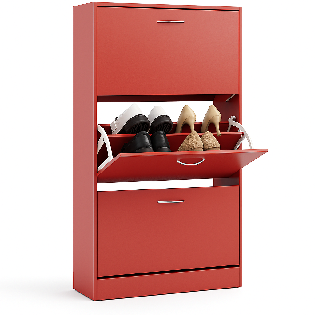 Mobile Scarpiera 3Ante Salvaspazio Doppia Profondità 63x24 H115cm Colore Rosso