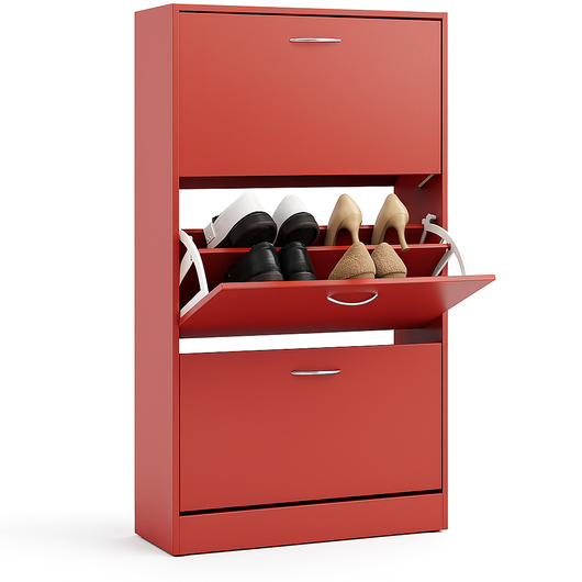 Mobile Scarpiera 3Ante Salvaspazio Doppia Profondità 63x24 H115cm Colore Rosso