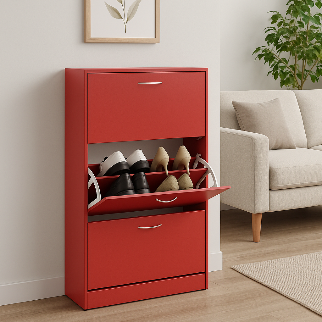 Mobile Scarpiera 3Ante Salvaspazio Doppia Profondità 63x24 H115cm Colore Rosso