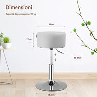 Sgabello Make Up Toeletta Seduta Comoda Sgabellino Rotante Bianco Portata 130kg