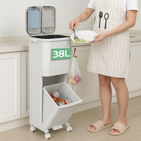 Pattumiera da Cucina Doppio Bidone 38 L Secchio con Separazione Rifiuti e Ruote