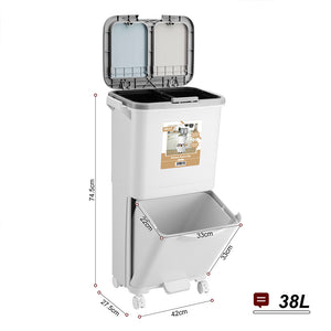 Pattumiera da Cucina Doppio Bidone 38 L Secchio con Separazione Rifiuti e Ruote