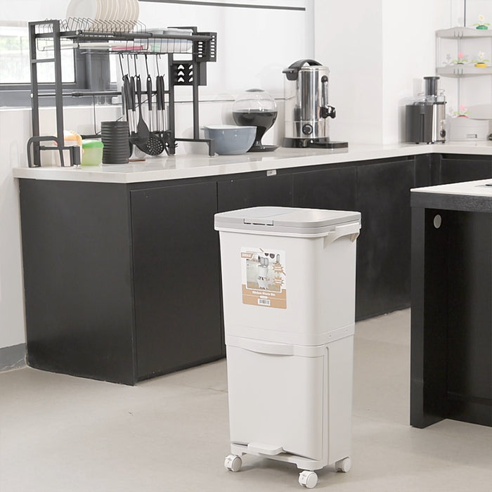 Pattumiera da Cucina Doppio Bidone 38 L Secchio con Separazione Rifiuti e Ruote