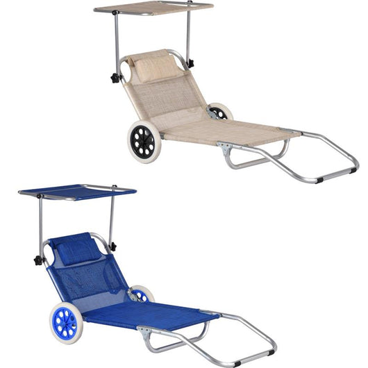 MA MAISON LETTINO E CARRELLO IN ALLUMINIO 146X62X15 CM RICHIUDIBILE PER TRASPORTO CON CUSCINO RUOTE E TETTO COLORI ASSORTITI