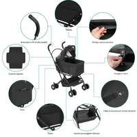 Passeggino Cani e Gatti 2in1 Trasportino Rimovibile e Struttura Pieghevole Robusta Nero