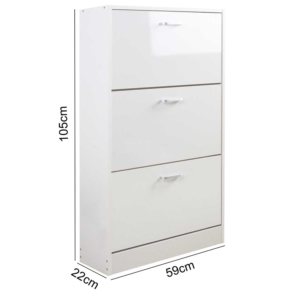 Scarpiera 3Ante Doppia Profondità Salvaspazio Bianco Lucido 63x24H150cm Legno mdf