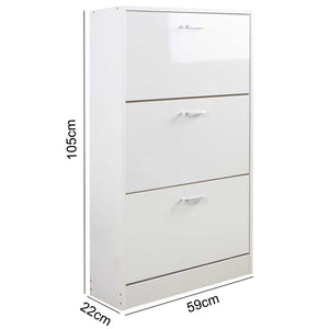 Scarpiera 3Ante Doppia Profondità Salvaspazio Bianco Lucido 63x24H150cm Legno mdf