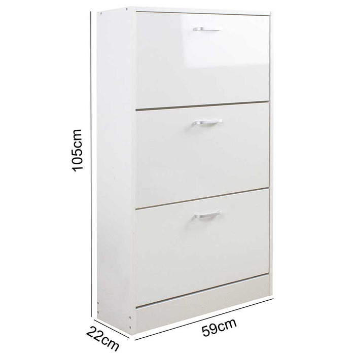 Scarpiera 3Ante Doppia Profondità Salvaspazio Bianco Lucido 63x24H150cm Legno mdf