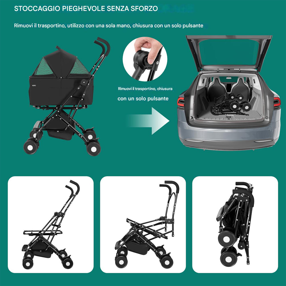 Passeggino Cani e Gatti 2in1 Trasportino Rimovibile e Struttura Pieghevole Robusta Nero