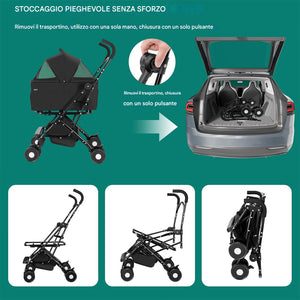 Passeggino Cani e Gatti 2in1 Trasportino Rimovibile e Struttura Pieghevole Robusta Nero