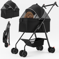 Passeggino per Cani Gatti 2in1 Cestello Rimovibile Pieghevole e Traspirante Nero