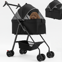 Passeggino per Cani Gatti 2in1 Cestello Rimovibile Pieghevole e Traspirante Nero