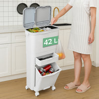 Pattumiera da Cucina Doppio Bidone 42L Secchio con Cassetto Separazione Rifiuti