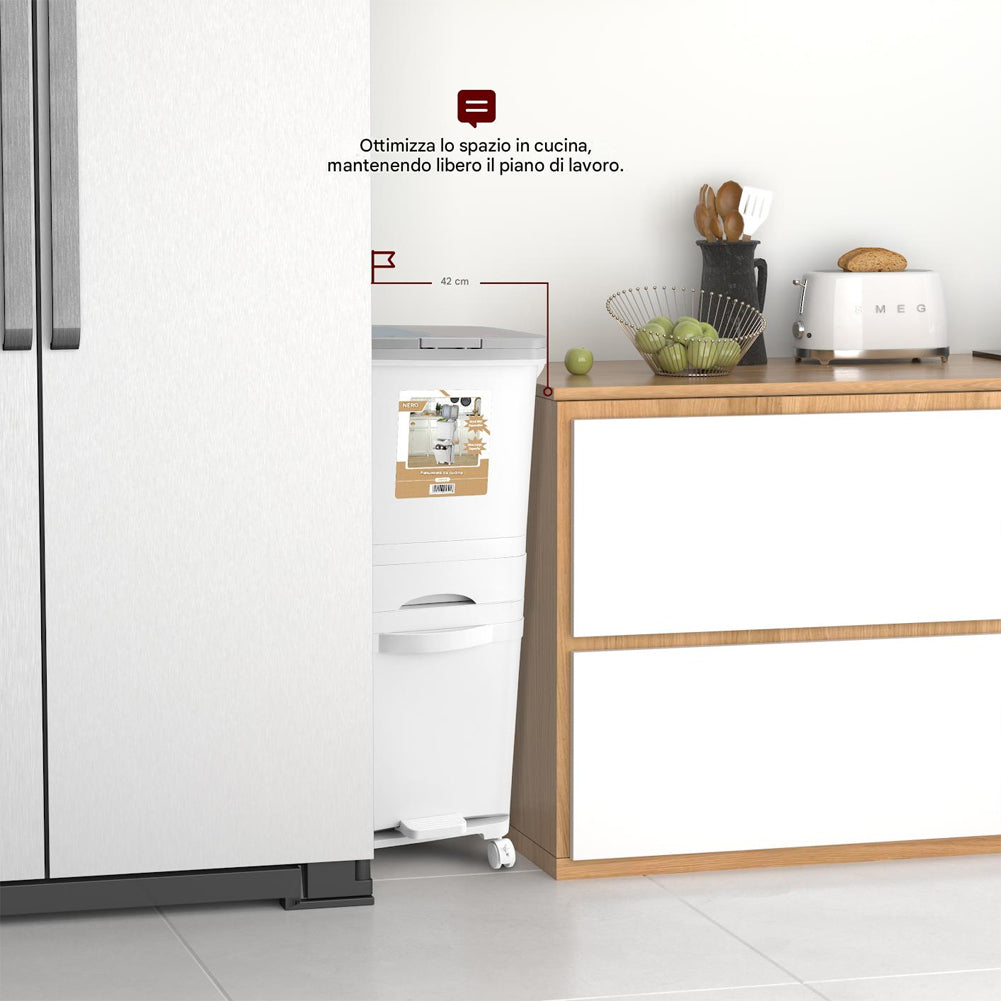 Pattumiera da Cucina Doppio Bidone 42L Secchio con Cassetto Separazione Rifiuti