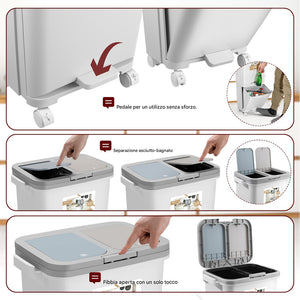 Pattumiera da Cucina Doppio Bidone 42L Secchio con Cassetto Separazione Rifiuti