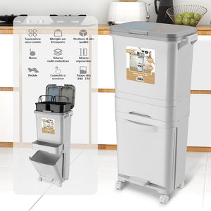 Pattumiera da Cucina Doppio Bidone 42L Secchio con Cassetto Separazione Rifiuti