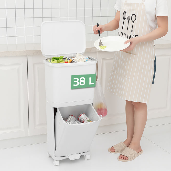 Pattumiera da Cucina Doppio Bidone 38 L Secchio Separazione Rifiuti Salvaspazio