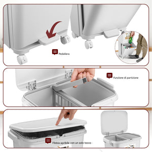 Pattumiera da Cucina Doppio Bidone 38 L Secchio Separazione Rifiuti Salvaspazio