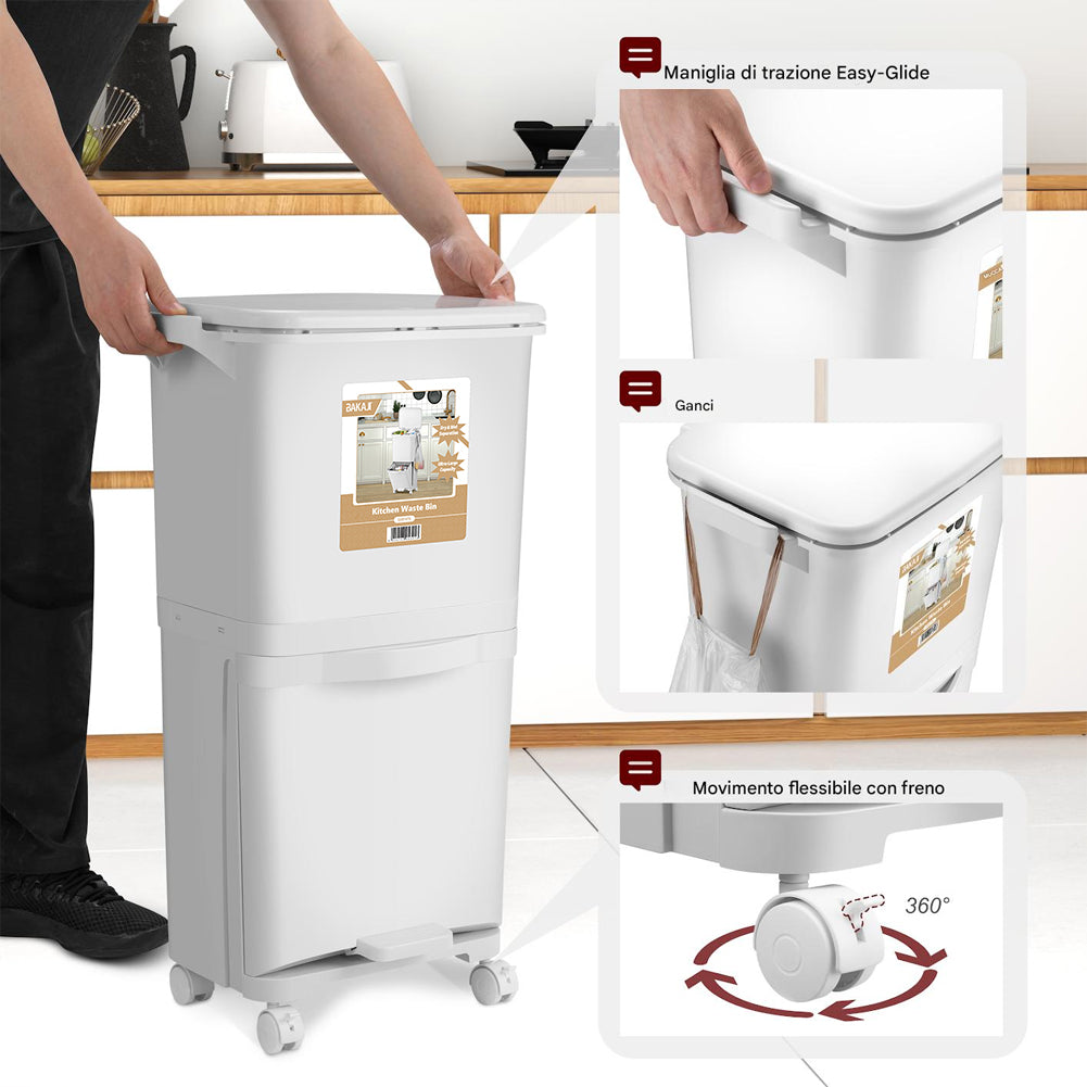 Pattumiera da Cucina Doppio Bidone 38 L Secchio Separazione Rifiuti Salvaspazio