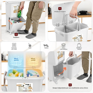 Pattumiera da Cucina Doppio Bidone 38 L Secchio Separazione Rifiuti Salvaspazio