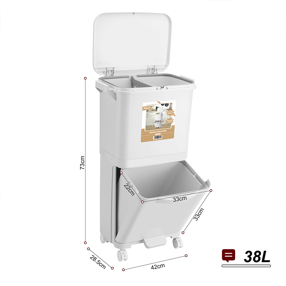 Pattumiera da Cucina Doppio Bidone 38 L Secchio Separazione Rifiuti Salvaspazio