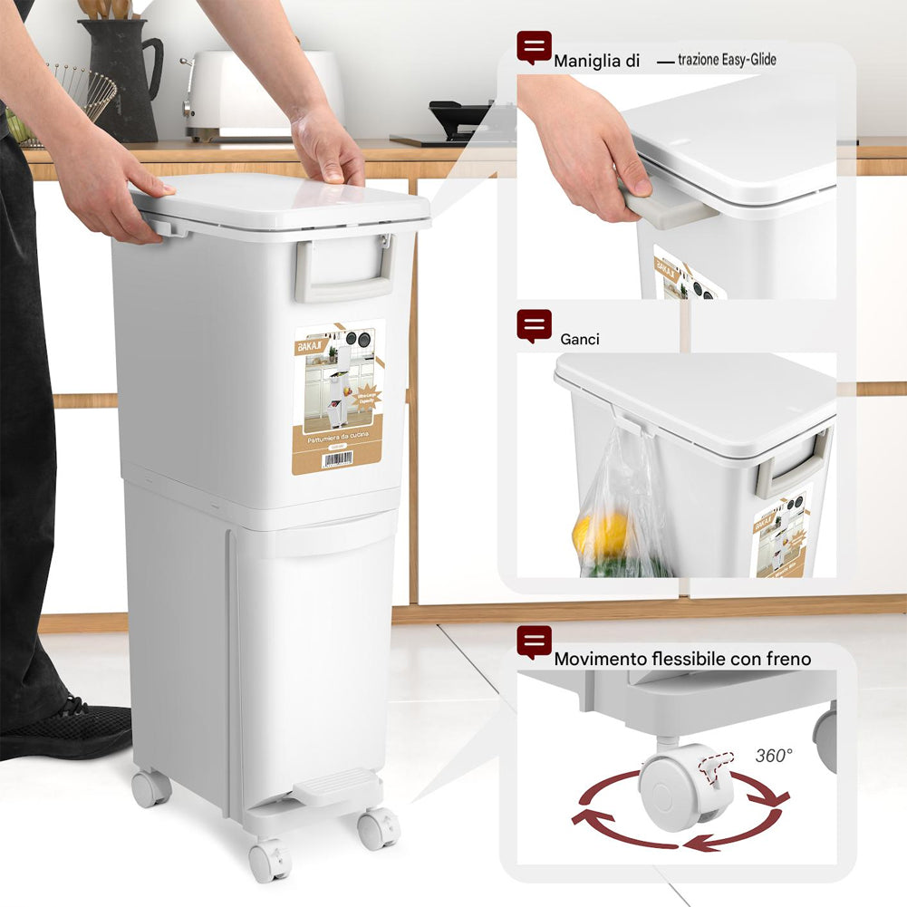 Pattumiera da Cucina Capacità Bidone 29L Secchio Ribaltabile Rifiuti Salvaspazio