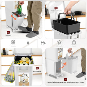 Pattumiera da Cucina Capacità Bidone 29L Secchio Ribaltabile Rifiuti Salvaspazio