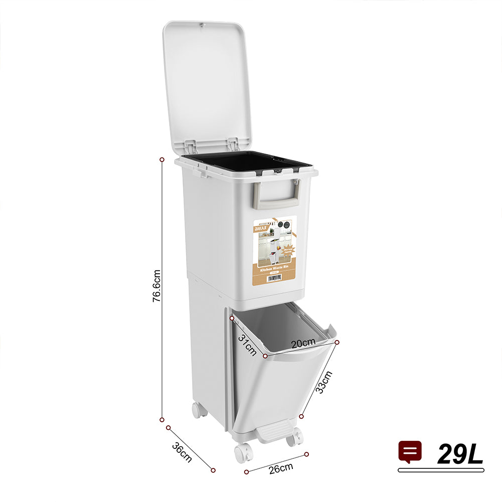 Pattumiera da Cucina Capacità Bidone 29L Secchio Ribaltabile Rifiuti Salvaspazio