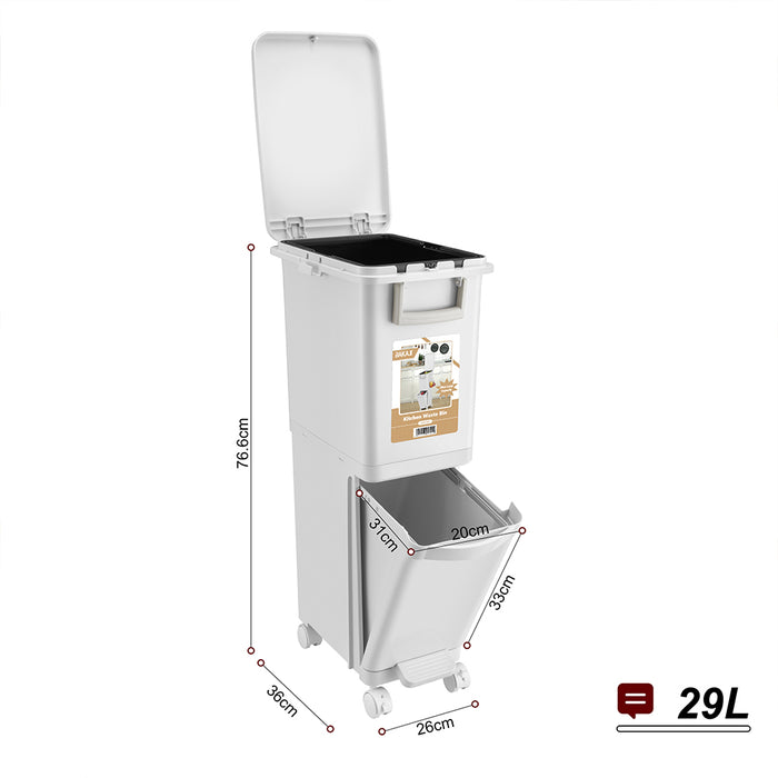 Pattumiera da Cucina Capacità Bidone 29L Secchio Ribaltabile Rifiuti Salvaspazio