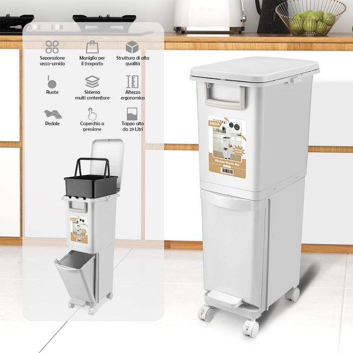Pattumiera da Cucina Capacità Bidone 29L Secchio Ribaltabile Rifiuti Salvaspazio