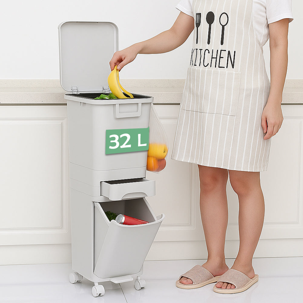 Pattumiera da Cucina Capacità Bidone 32L Secchio Ribaltabile Rifiuti Salvaspazio