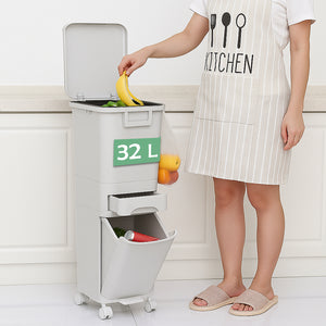 Pattumiera da Cucina Capacità Bidone 32L Secchio Ribaltabile Rifiuti Salvaspazio