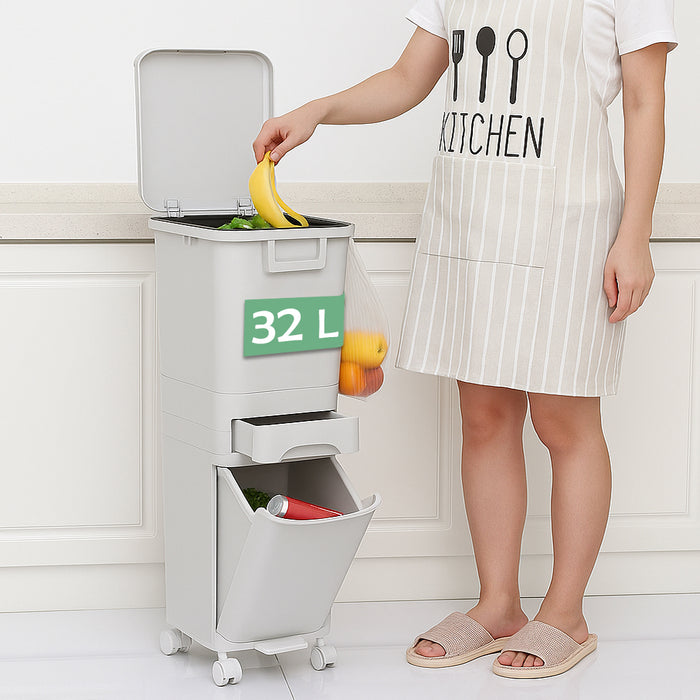Pattumiera da Cucina Capacità Bidone 32L Secchio Ribaltabile Rifiuti Salvaspazio