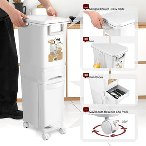 Pattumiera da Cucina Capacità Bidone 32L Secchio Ribaltabile Rifiuti Salvaspazio