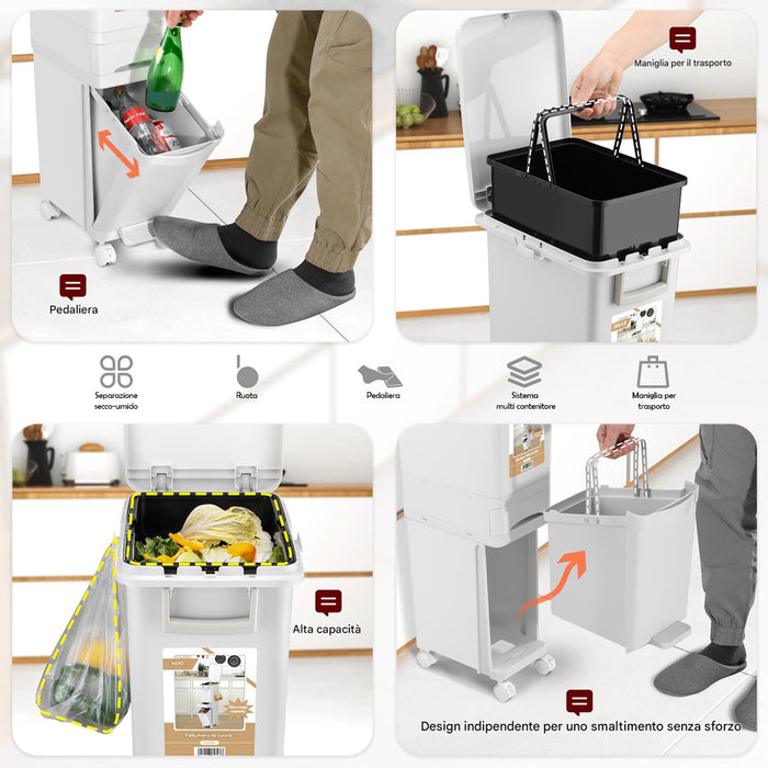 Pattumiera da Cucina Capacità Bidone 32L Secchio Ribaltabile Rifiuti Salvaspazio
