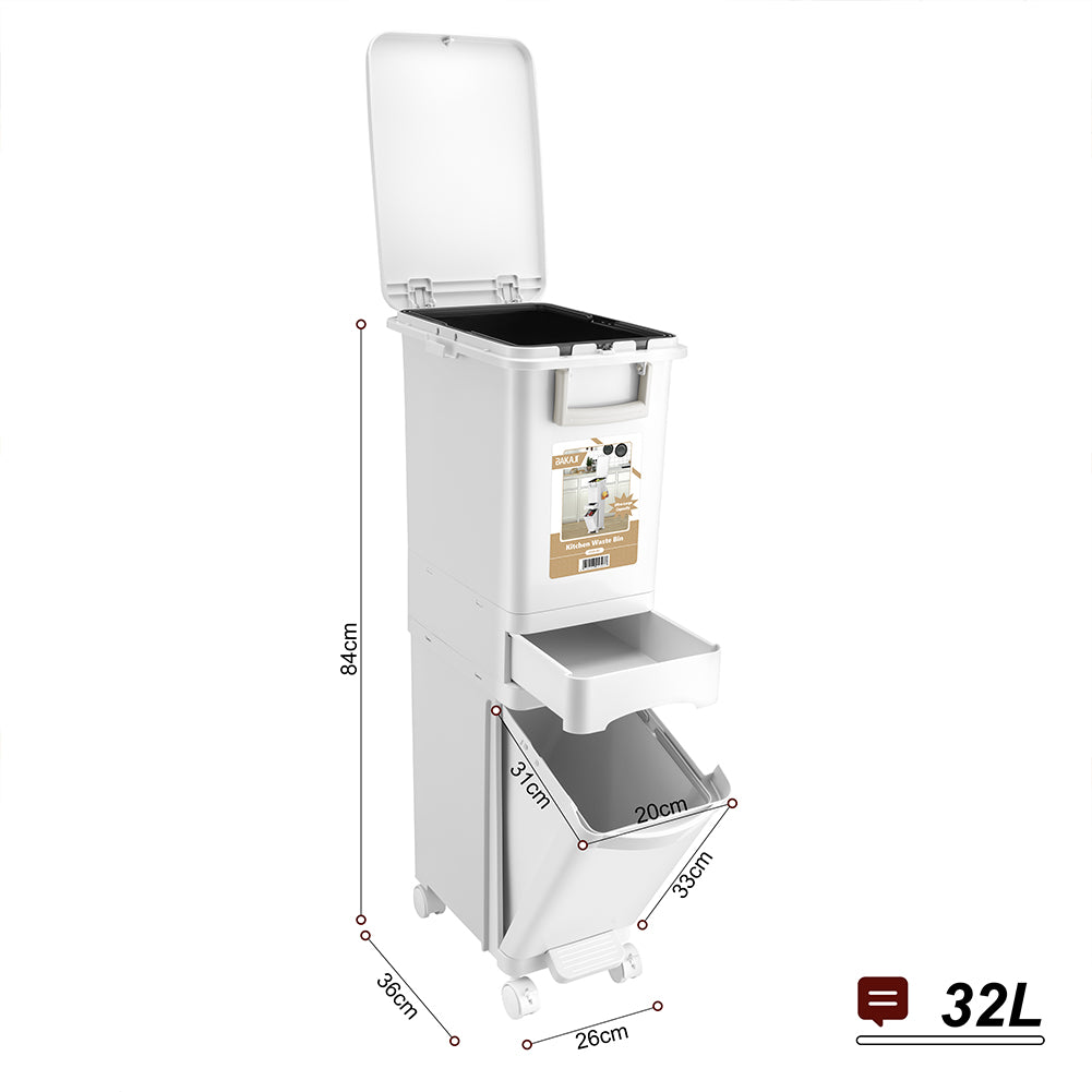 Pattumiera da Cucina Capacità Bidone 32L Secchio Ribaltabile Rifiuti Salvaspazio