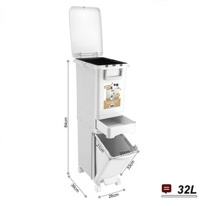 Pattumiera da Cucina Capacità Bidone 32L Secchio Ribaltabile Rifiuti Salvaspazio