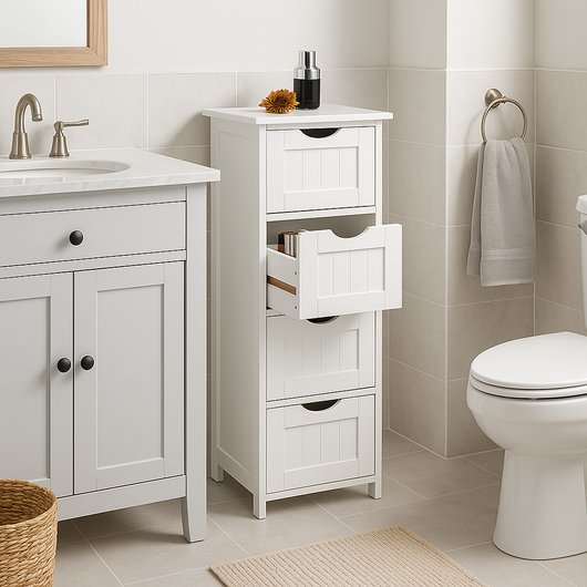 Mobile Multiuso Salvaspazio 4 Cassetti 30x30 H82 cm in Legno MDF Bianco