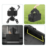 Passeggino Cani e Gatti 2in1 Trasportino Rimovibile e Struttura Pieghevole Robusta Nero