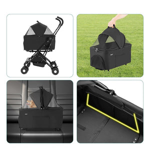 Passeggino Cani e Gatti 2in1 Trasportino Rimovibile e Struttura Pieghevole Robusta Nero