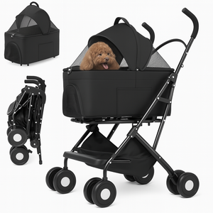 Passeggino Cani e Gatti 2in1 Trasportino Rimovibile e Struttura Pieghevole Robusta Nero