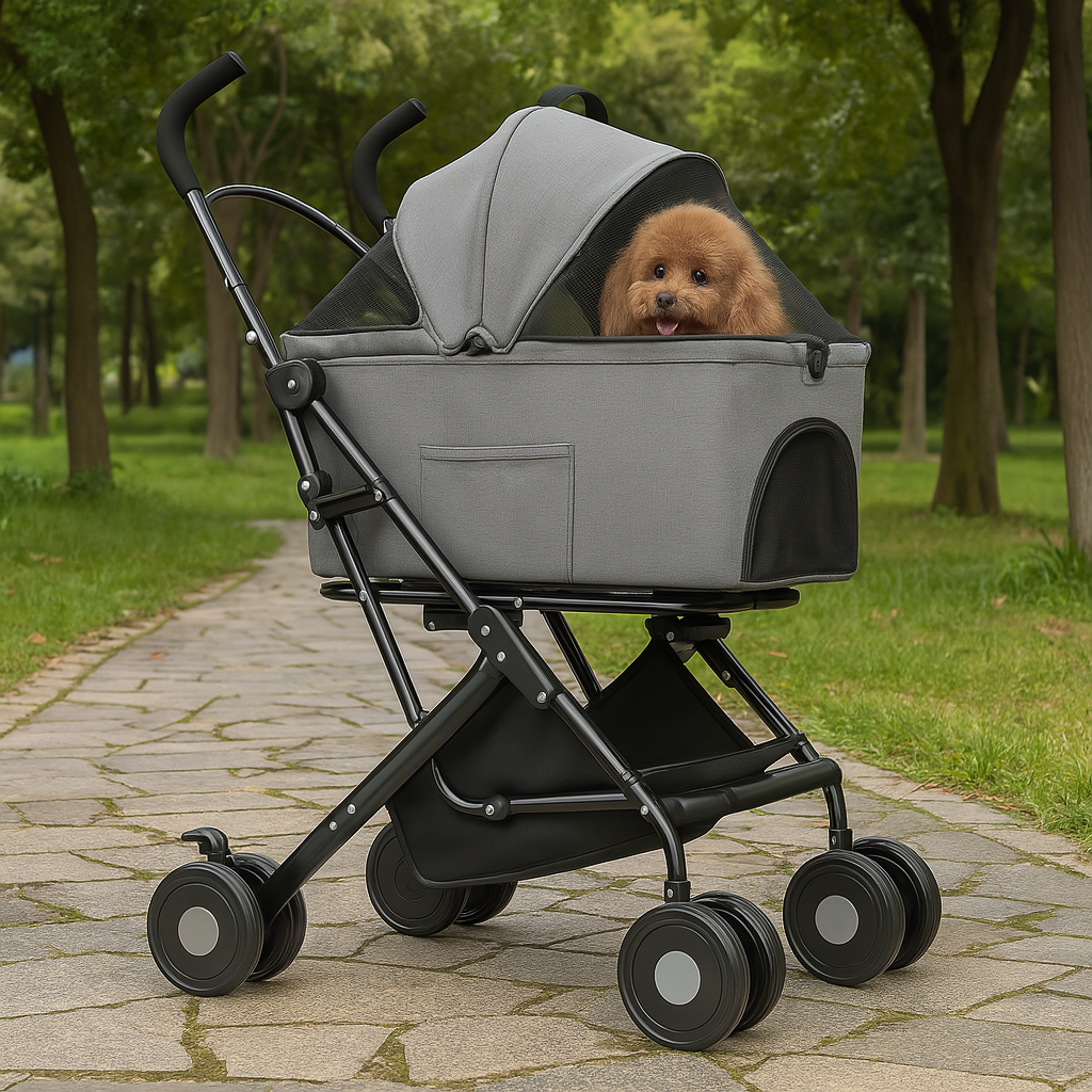 Passeggino Cani e Gatti 2in1 Trasportino Rimovibile e Struttura Pieghevole Robusta Grigio