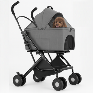 Passeggino Cani e Gatti 2in1 Trasportino Rimovibile e Struttura Pieghevole Robusta Grigio