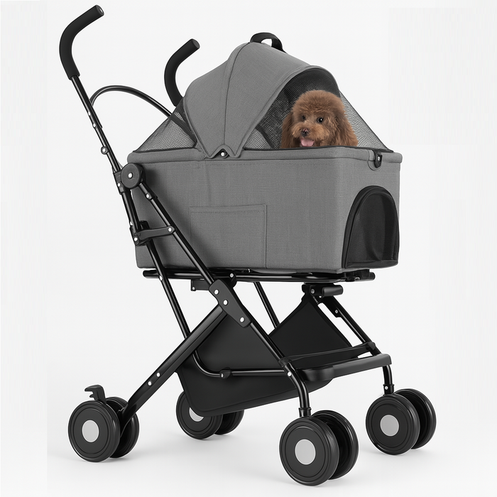 Passeggino Cani e Gatti 2in1 Trasportino Rimovibile e Struttura Pieghevole Robusta Grigio