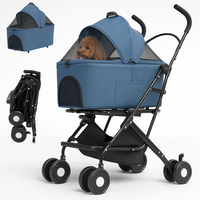 Passeggino Cani e Gatti 2in1 Trasportino Rimovibile e Struttura Pieghevole Robusta Blu